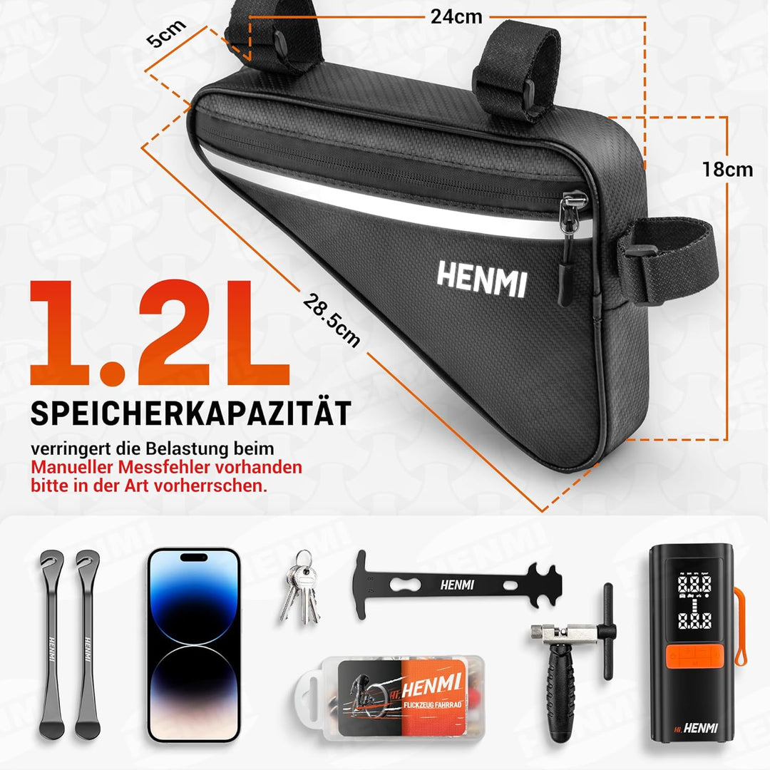 HENMI Fahrradtasche Rahmen, Dreieckstasche Fahrrad Wasserdicht Reflekt