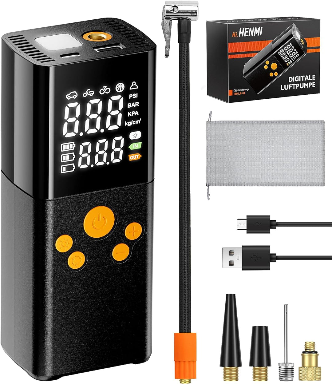 elektrische fahrradpumpe akku HENMI Tragbar Fahrrad elektrische Luftpumpe, 150PSI 6000mAh Wireless F
