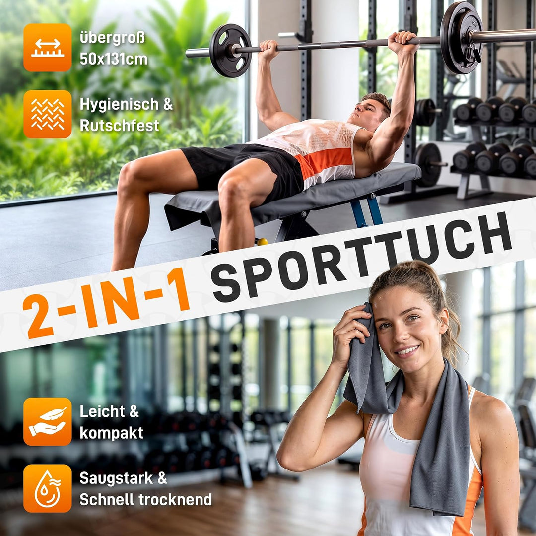 HENMI Fitness Handtuch Mikrofaser 131*50 cm Kompakt & schnelltrocknend, Reißverschluss, Seitentaschen, atmungsaktiver Netzbeutel – ideal fürs Fitnessstudio