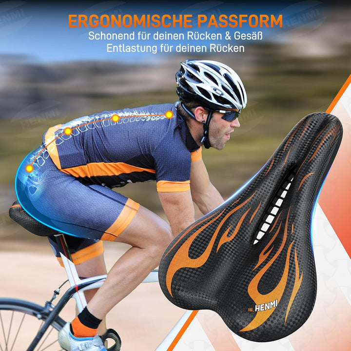 HENMI Fahrradsattel Herren Damen Weicher, Komfortabel Atmungsaktiv Stoßdämpfend Ergonomisch Fahrrad Sattel für Mountainbike MTB Trekking E-Bike Rennrad Fahrradsitz