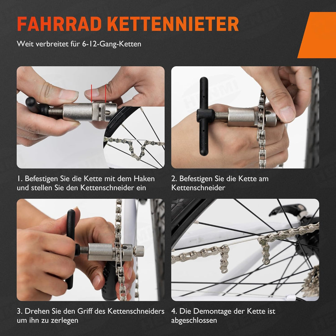HENMI Kettennieter Fahrrad, Kettenzange, Kettenschloss Zange und 4 Paar Fahrradketten Nieten Fahrradkette Reparatur Set für 6-12 Fach Fahrradkette Werkzeug