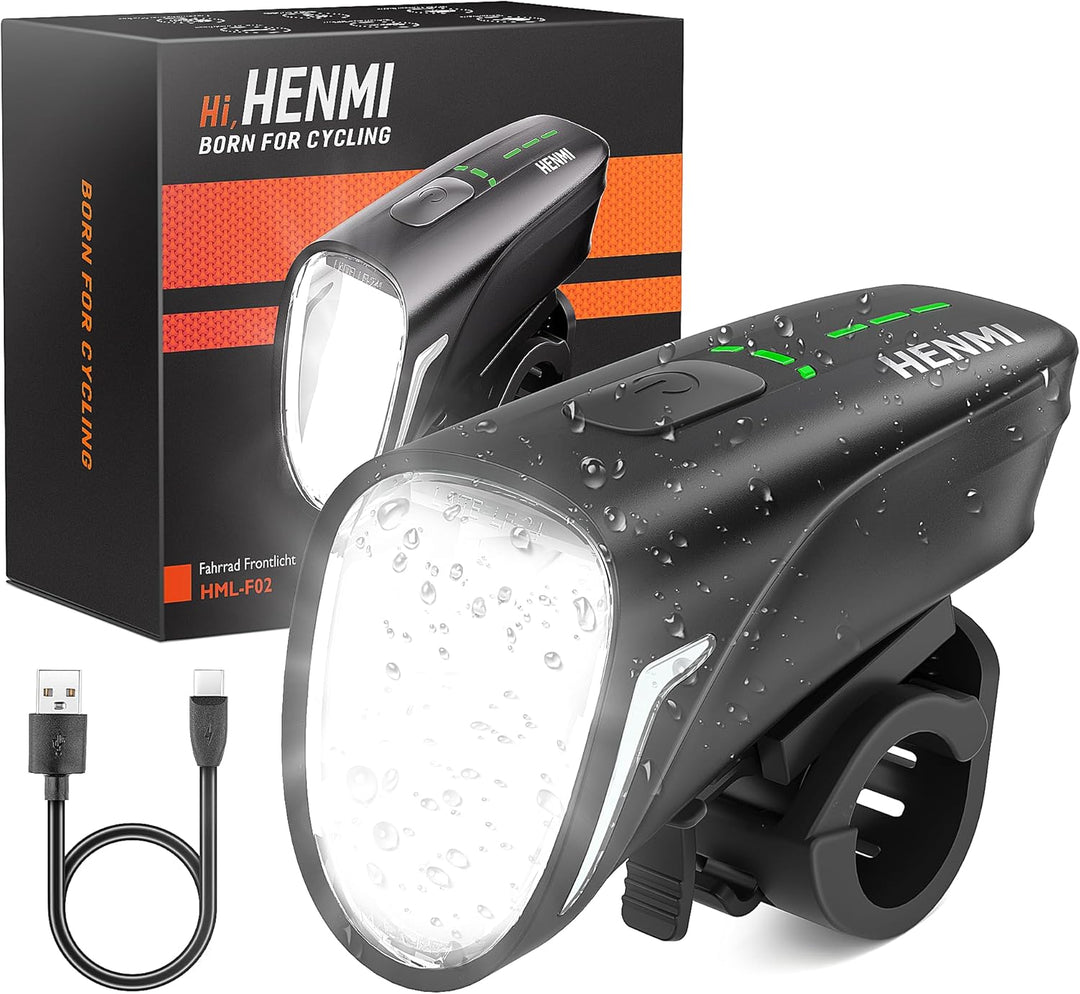 HENMI Fahrradlicht Vorne, StVZO Zugelassen Auto Fahrradlampe Vorne,USB Aufladbar Fahrrad licht Fahrradbeleuchtung 100 Lux mit 4 Beleuchtungsmodi,IPX5 Wasserdicht