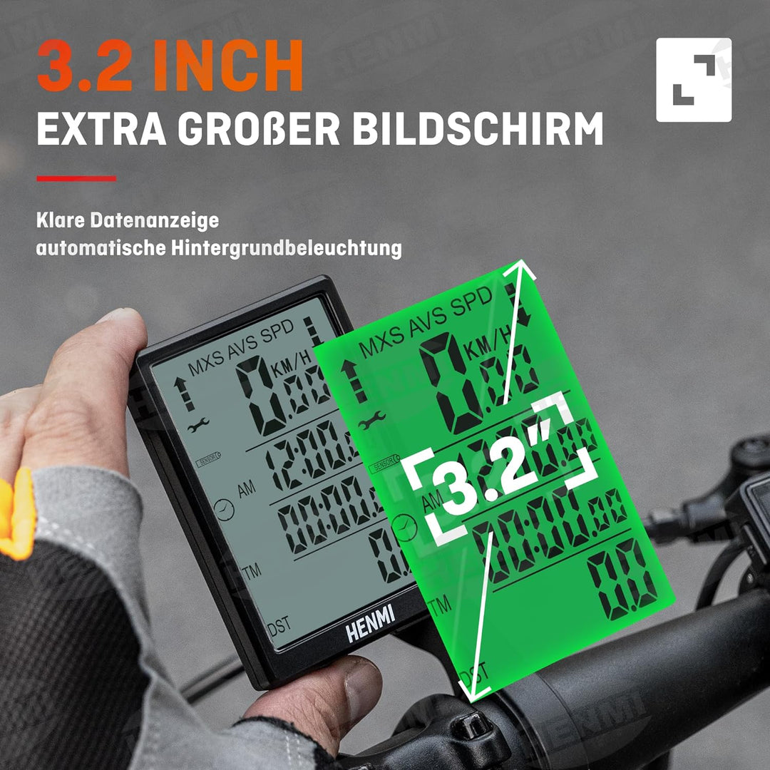 tacho kinderfahrrad kabellos HENMI Fahrradcomputer Kabellos, 3,2 Zoll Multifunktion Fahrradtacho Ka