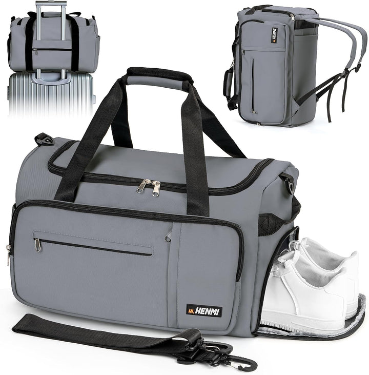 HENMI 43L Sporttasche & Reisetasche für Herren und Damen Groß gymbag mit Schuhfach & Nassfach, Faltbare Gym Tasche für Sport und Travel.Sport Tasche, Fitness Rucksack Trainingstasche