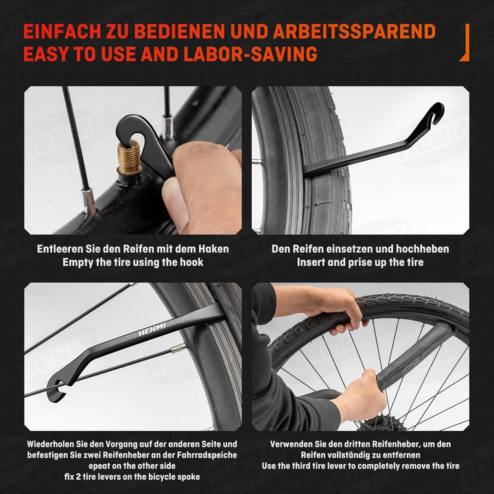 HENMI 3 Stück Reifenheber Reifenheber Fahrrad Metall Fahrrad Reifenheber Stark Robust Fahrradreifen Montagewerkzeug Wechselnwerkzeug
