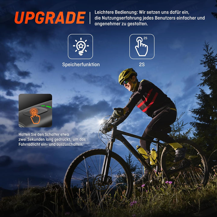 HENMI Fahrradlicht Vorne Upgrade-mit Speicherfunktion , StVZO Zugelassen Auto Fahrradlampe Vorne,USB Aufladbar Fahrrad licht Fahrradbeleuchtung 100 Lux mit 4 Beleuchtungsmodi,IPX5 Wasserdicht