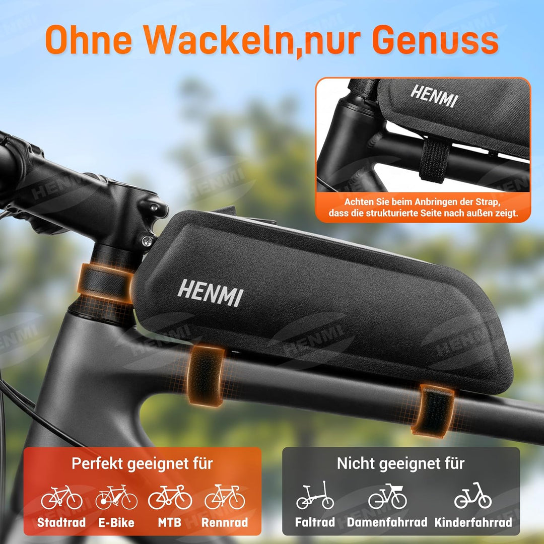 HENMI Oberrohrtasche Fahrrad, 1,3 L Fahrrad Rahmentasche Wasserdicht für Ebike, Mountainbike,Rennrad Fahrradzubehör