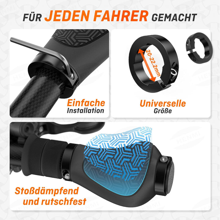 HENMI Ergonomische Fahrradgriffe,Rutschfester Lenkergriffe, Zwei Seiten Lock-On Design Fahrrad Lenker Griffe geeignet für MTB,E-Bike,Trekkingrad etc