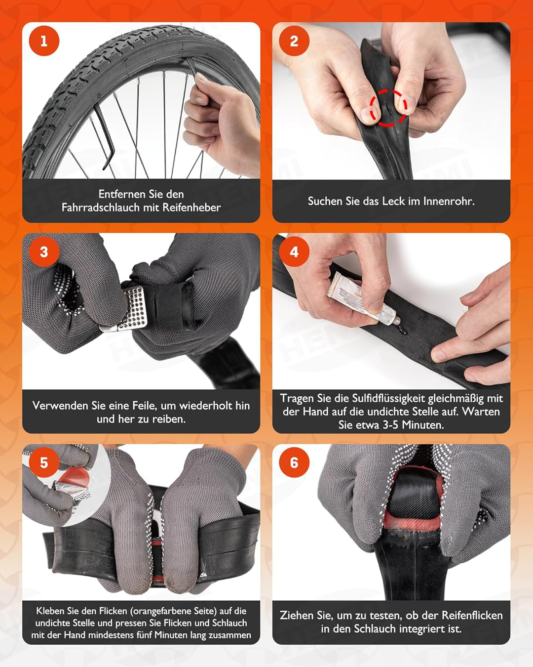 HENMI Fahrrad Flickzeug Set, Tragbar Flickset Fahrradreifen mit Reifenreparaturkleber, Patch, Metall Reifenheber, Ventilschlüssel, Ventileinsatz Kompatibel mit Allen Fahrradschläuchen 2024