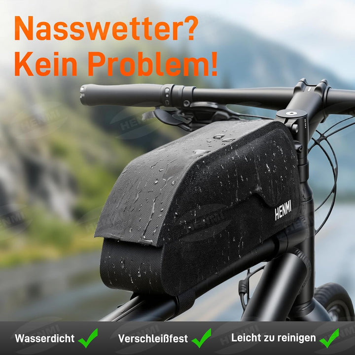 HENMI Oberrohrtasche Fahrrad 1,5 Liter, Fahrrad Rahmentasche Wasserdicht mit Magnetverschluss Oberrohrtasche für E-Bike, Rennrad, MTB