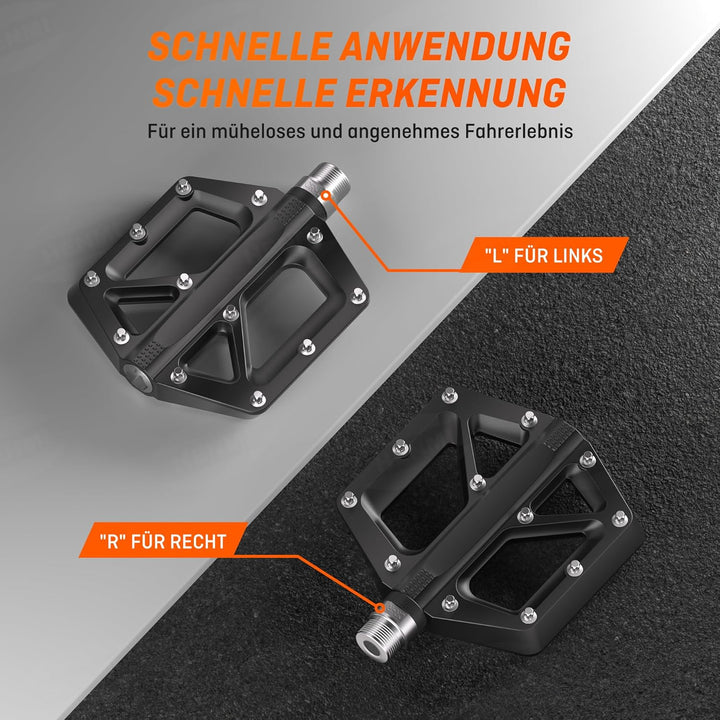 HENMI Pedale Fahrrad MTB, 9/16 Zoll Fahrradpedale rutschfest, Aluminium Flatpedale mit Abgedichtete Pedale Set für Mountainbike, E-Bike & Stadtrad