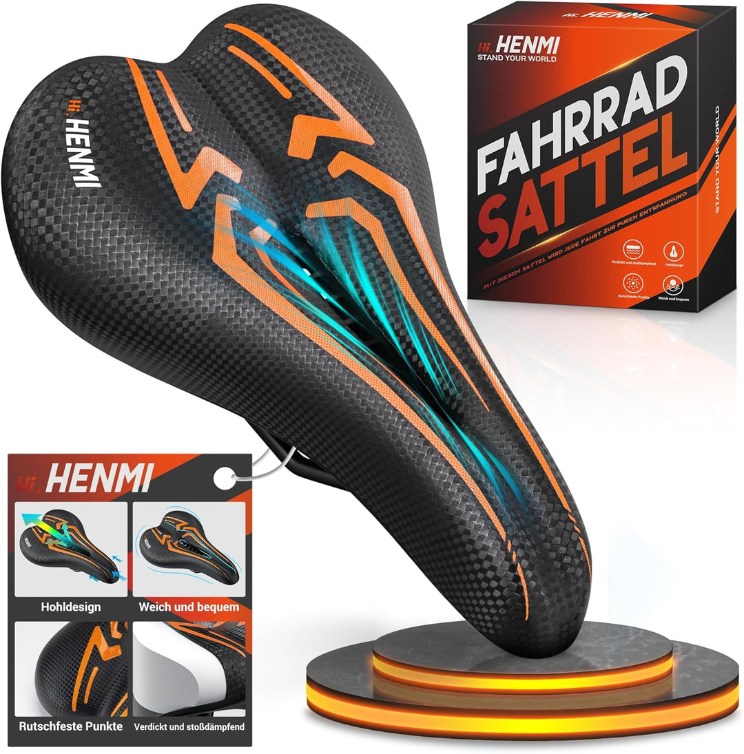 HENMI Fahrradsattel Herren Damen Weicher, Komfortabel Atmungsaktiv Stoßdämpfend Ergonomisch Fahrrad Sattel für Mountainbike MTB Trekking E-Bike Rennrad Fahrradsitz