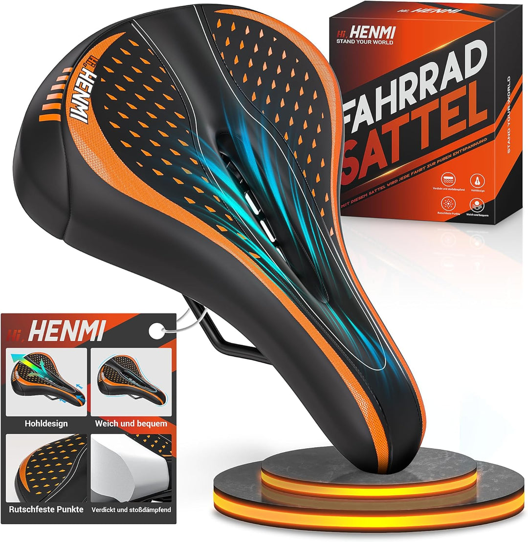 HENMI Fahrradsattel Herren Damen Weicher, Komfortabel Atmungsaktiv Stoßdämpfend Ergonomisch Fahrrad Sattel für Mountainbike MTB Trekking E-Bike Rennrad Fahrradsitz