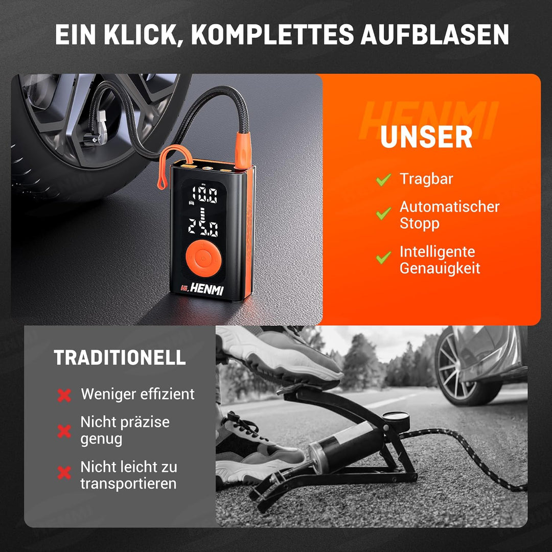 elektrische fahrradpumpe kaufen HENMI Elektrische Luftpumpe, Akku Luftpumpe Auto mit alle ventile (10,