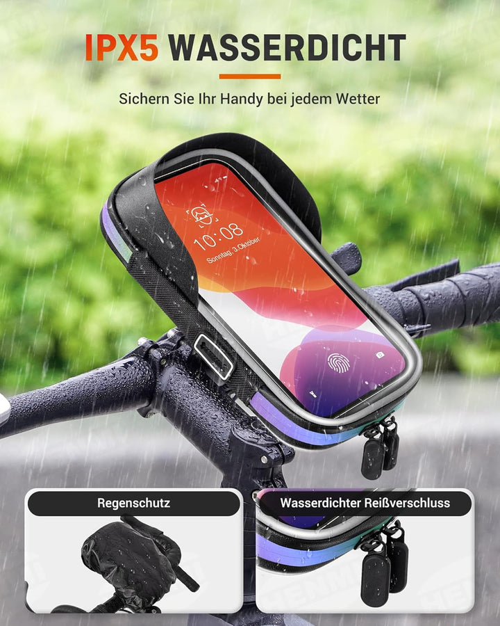 HENMI Handyhalterung Fahrrad Wasserdicht Tasche für 4.7-7 Zoll Smartphone Handytasche Fahrrad mit Regenschutz 360°Drehbarem Fahrradtasche Handy für Rennrad, Ebikes, Motorrad