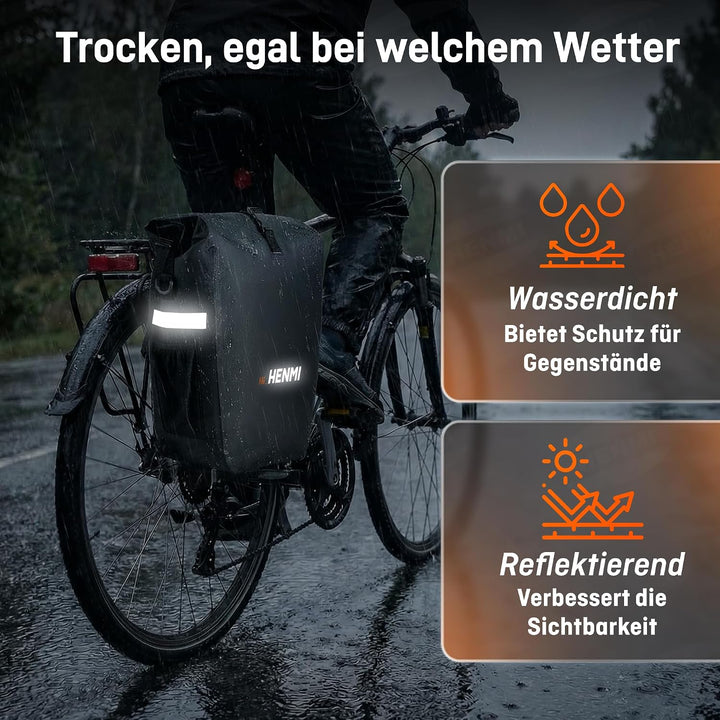 HENMI 3 in1 Fahrradtasche 28L Fahrradtaschen Gepäckträger mit Wasserdicht und Reflektierend, Geeignet als Gepäckträgertasche, Rucksack, Umhängetasche