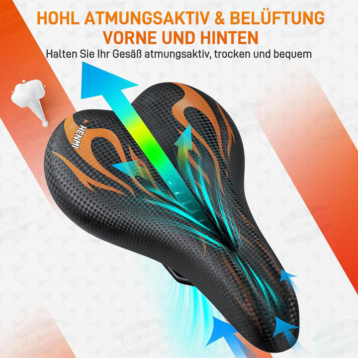 HENMI Fahrradsattel Herren Damen Weicher, Komfortabel Atmungsaktiv Stoßdämpfend Ergonomisch Fahrrad Sattel für Mountainbike MTB Trekking E-Bike Rennrad Fahrradsitz