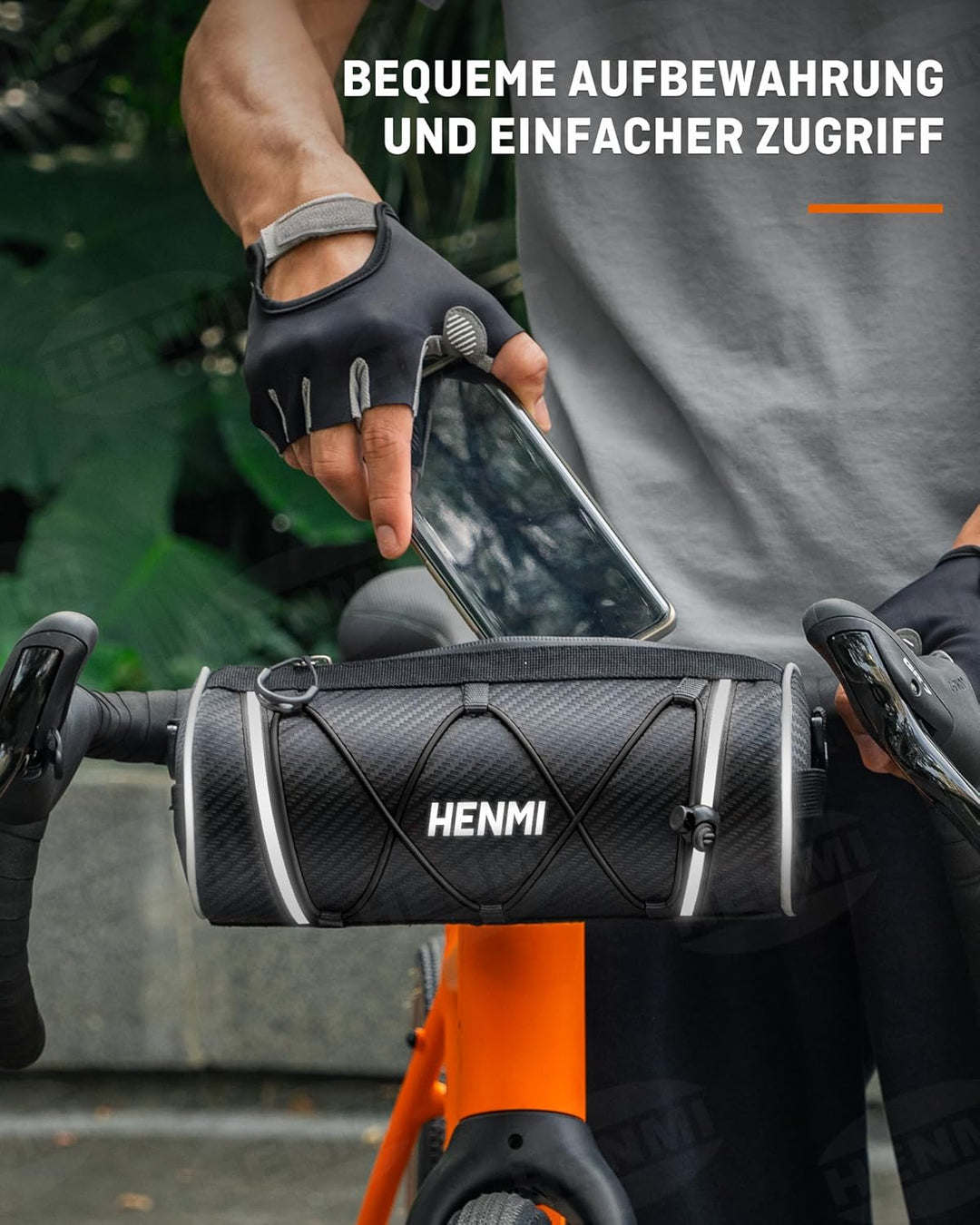 HENMI Lenkertasche Fahrrad Wasserdicht, Fahrradtasche Lenker für E-Bike, MTB, Rennrad, Lenkertasche Rennrad mit Schultergurt ca.2,4L (Schwarz)