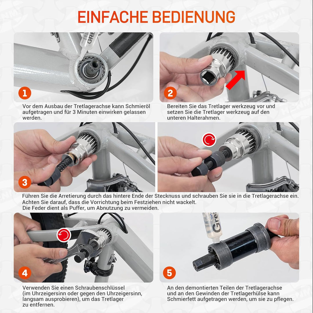 HENMI Fahrrad Tretlager Werkzeug Set,Fahrrad Innenlager Entferner mit Tretlager Fahrrad,20zähnen 24mm Innenlager Werkzeug kompatibel mit Schmieröl,Schmierfett und Verriegelungseinrichtung