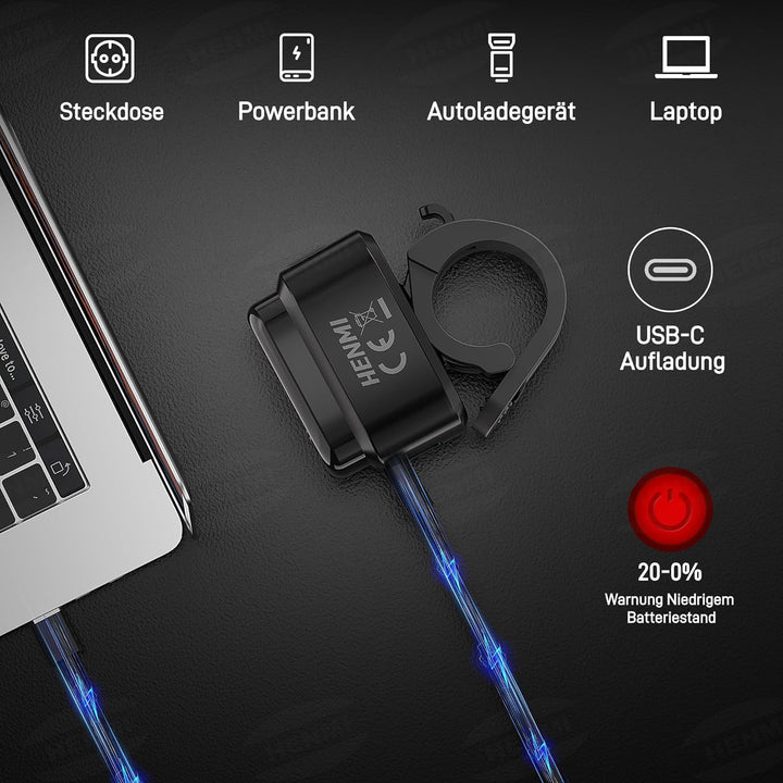 HENMI LED Fahrradlicht vorne, StVZO-zugelassen Fahrradbeleuchtung, USB Aufladbar Fahrrad Frontlicht, IPX5 Wasserdicht Fahrradlampe(mit/ohne Fahrrad Reflektoren)