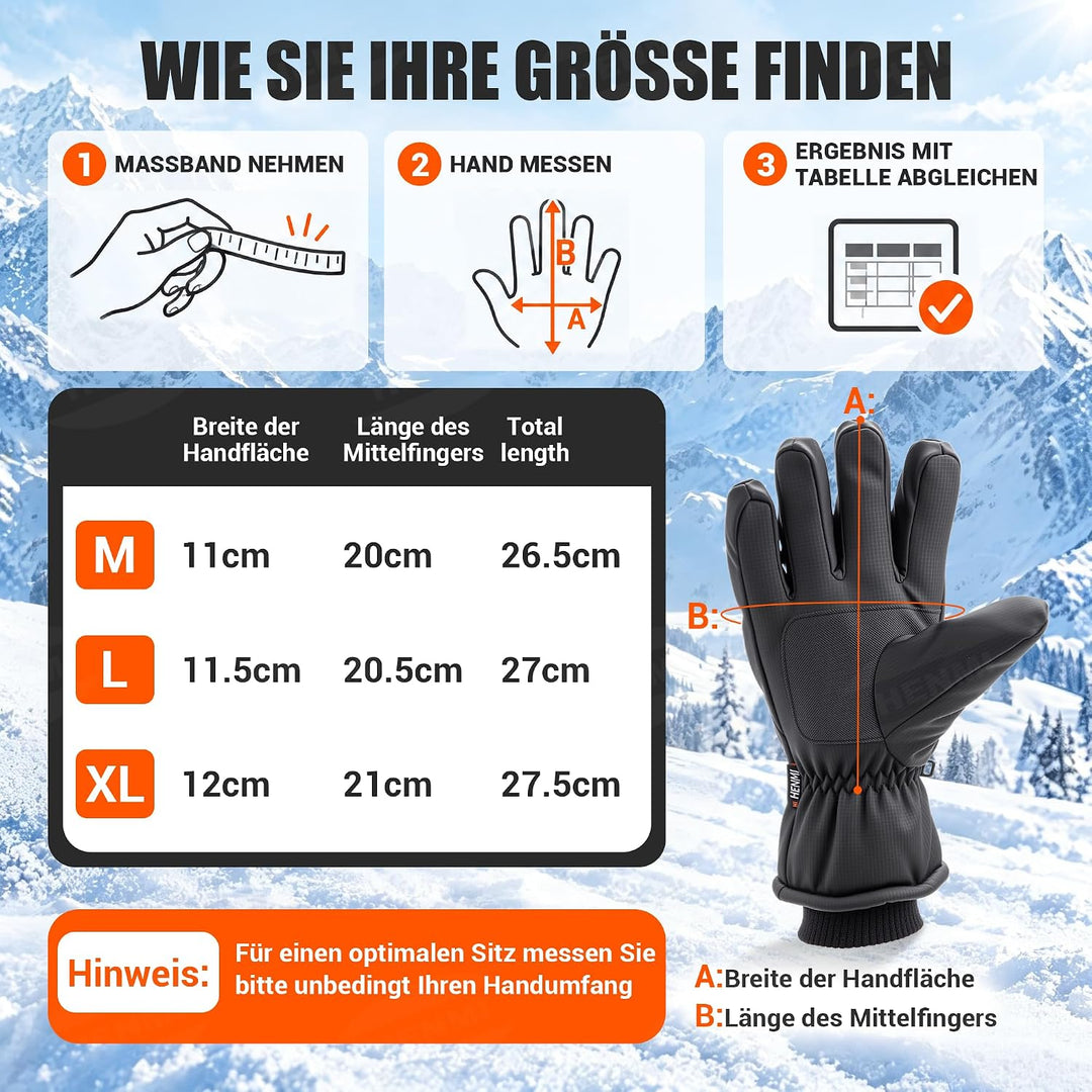 HENMI Winterhandschuhe Thermo Fahrradhandschuhe Herren Damen Arctic-Fleece-Innenfutter, wasserabweisend & winddichte warme Winterhandschuhe für Laufen, Skifahren, Wandern, Radfahren