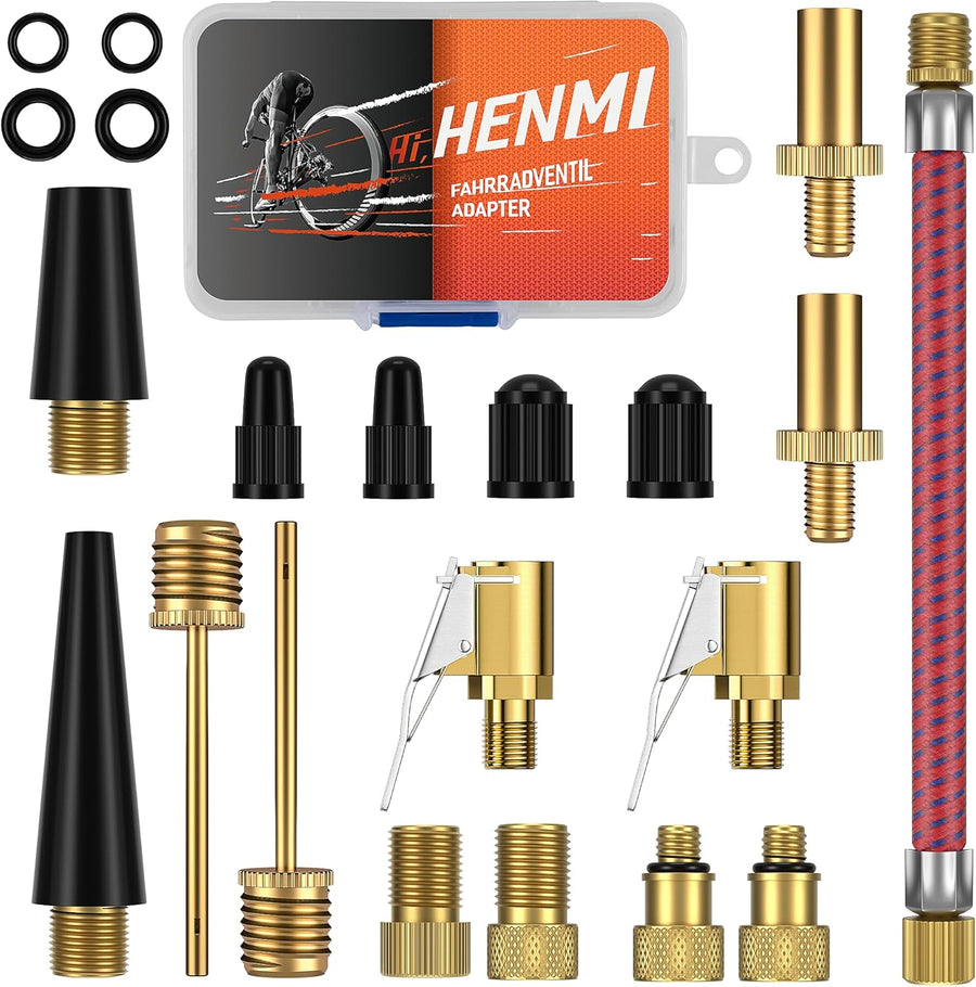HENMI Fahrradventil Adapter Set, Alle Ventiladapter Fahrrad, Autoventi