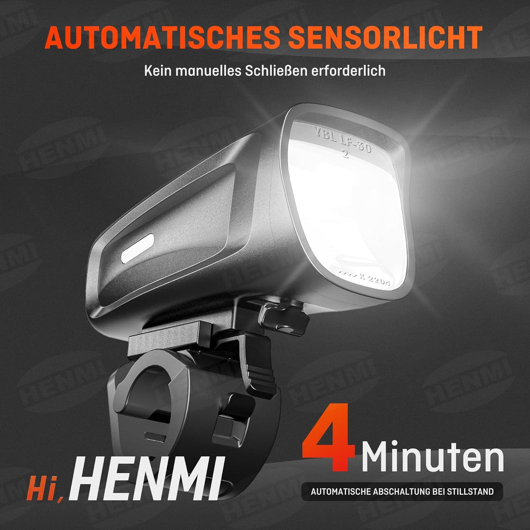 HENMI LED Fahrradlicht Vorne, StVZO Zugelassen Fahrradlampe Vorne, USB Aufladbar Fahrradbeleuchtung mit Batterie Aufforderung Schwach und 2/3 Beleuchtungsmodi,IPX5 Wasserdicht und Keine Blendu