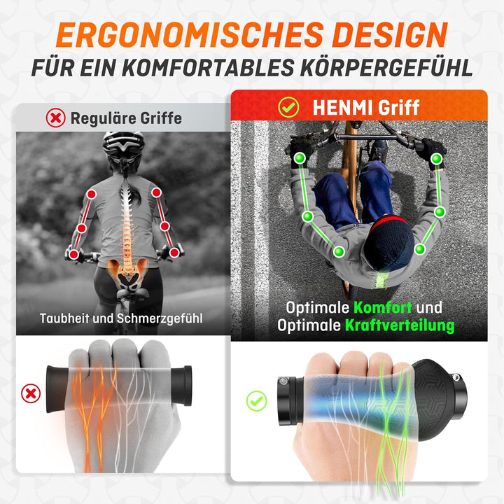 HENMI Ergonomische Fahrradgriffe,Rutschfester Lenkergriffe, Zwei Seiten Lock-On Design Fahrrad Lenker Griffe geeignet für MTB,E-Bike,Trekkingrad etc
