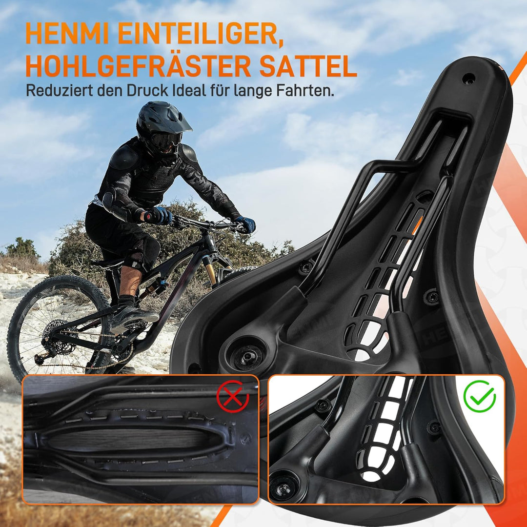 HENMI Fahrradsattel Herren Damen Weicher, Komfortabel Atmungsaktiv Stoßdämpfend Ergonomisch Fahrrad Sattel für Mountainbike MTB Trekking E-Bike Rennrad Fahrradsitz