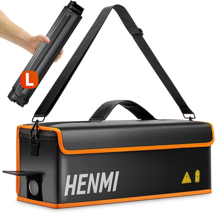 HENMI Ebike Akku Tasche, 1000 °C Feuerfest Zum Sicheren Lagern, Transportieren, Laden, Akku Tasche mit Metallschnalle 49 x 15 x 15 cm