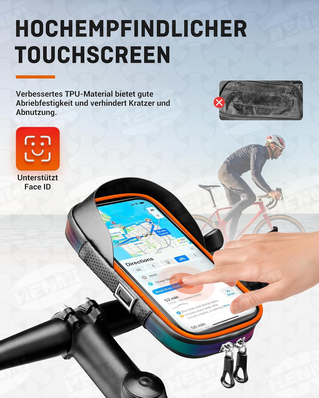 HENMI Handyhalterung Fahrrad Wasserdicht Tasche für 4.7-7 Zoll Smartphone Handytasche Fahrrad mit Regenschutz 360°Drehbarem Fahrradtasche Handy für Rennrad, Ebikes, Motorrad