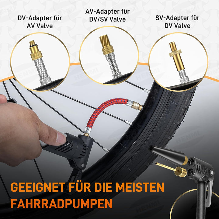 HENMI Fahrradventil Adapter Set, Alle Ventiladapter Fahrrad, Autoventil Adapter, Französisches ventil, Ballnadel, Kegelventil und Luftpumpe Adapter mit Sortierbox