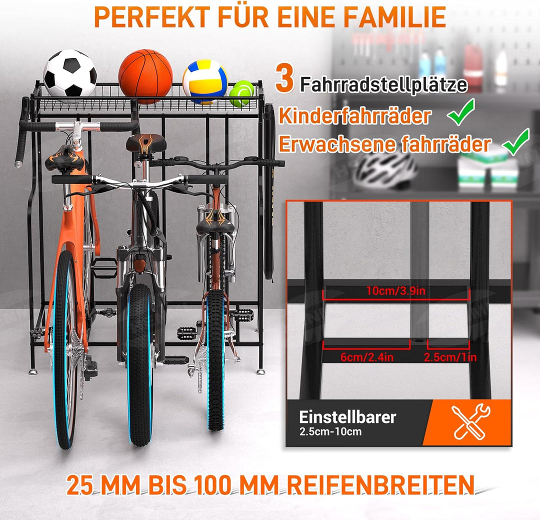 fahrradträger kinderfahrrad HENMI Fahrradständer mit 3 Fahrrad Ständer Stellplätze, Indoor-Fahrrad