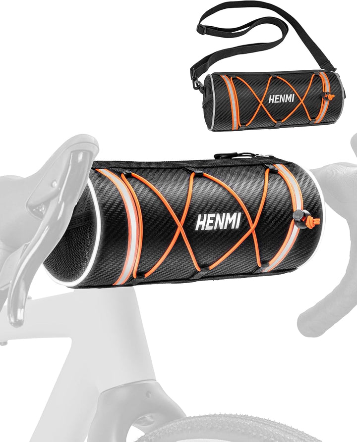 HENMI Lenkertasche Fahrrad Wasserdicht, Fahrradtasche Lenker für E-Bike, MTB, Rennrad, Lenkertasche Rennrad mit Schultergurt ca.2,4L (Orange)
