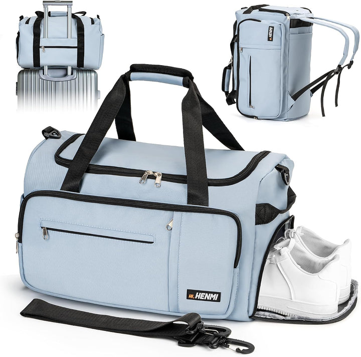 HENMI 43L Sporttasche & Reisetasche für Herren und Damen Groß gymbag mit Schuhfach & Nassfach, Faltbare Gym Tasche für Sport und Travel.Sport Tasche, Fitness Rucksack Trainingstasche