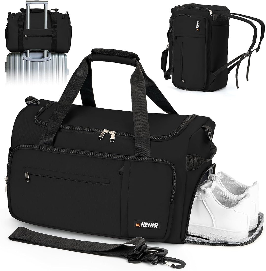 HENMI 43L Sporttasche & Reisetasche für Herren und Damen Groß gymbag mit Schuhfach & Nassfach, Faltbare Gym Tasche für Sport und Travel.Sport Tasche, Fitness Rucksack Trainingstasche