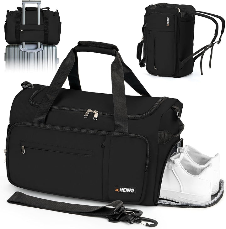 HENMI 43L Sporttasche & Reisetasche für Herren und Damen Groß gymbag mit Schuhfach & Nassfach, Faltbare Gym Tasche für Sport und Travel.Sport Tasche, Fitness Rucksack Trainingstasche