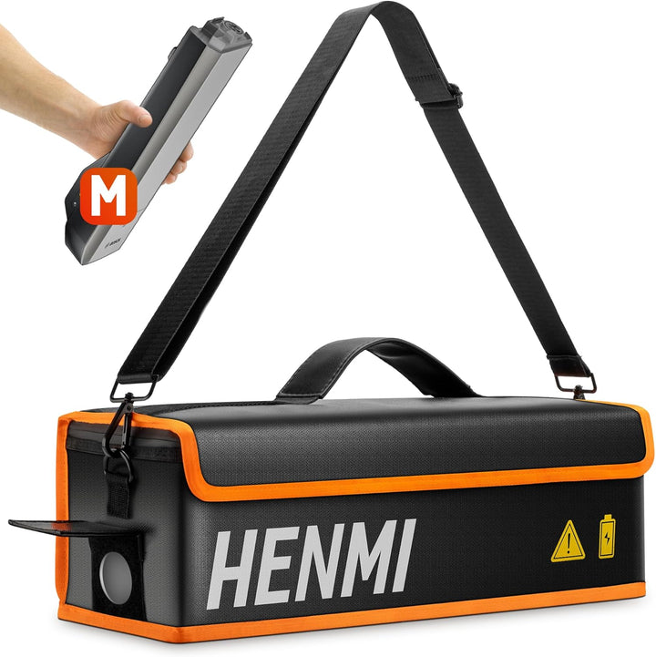 HENMI Ebike Akku Tasche, 1000 °C Feuerfest Zum Sicheren Lagern, Transportieren, Laden, Akku Tasche mit Metallschnalle 49 x 15 x 15 cm