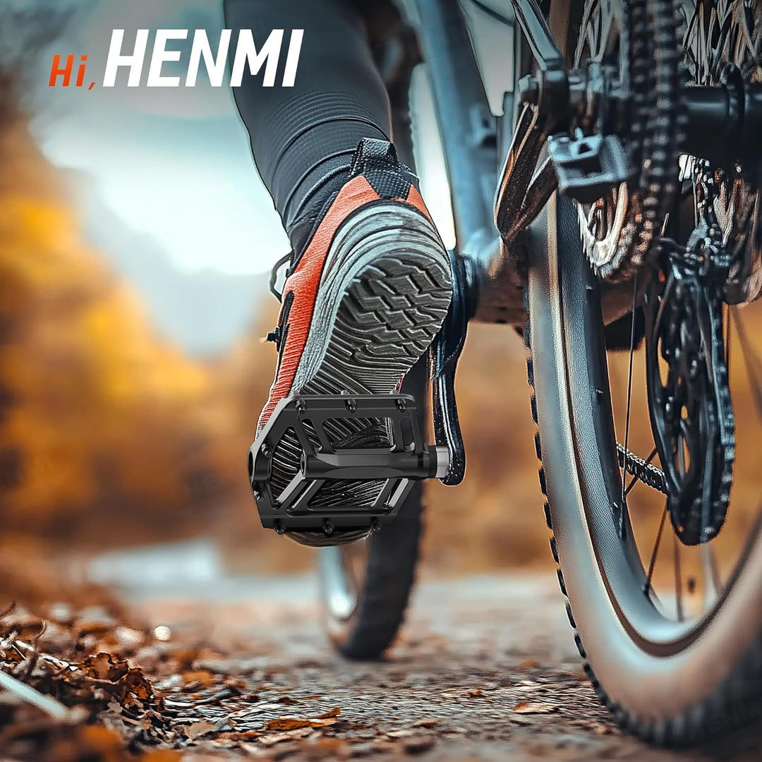 HENMI Fahrradpedale 9/16 Zoll Aluminium MTB Pedale mit Abgedichtete Lager Fahrrad Pedalen rutschfest Breites Plattformpedal für EBike, MTB, Rennrad, Trekking Pedale Universal