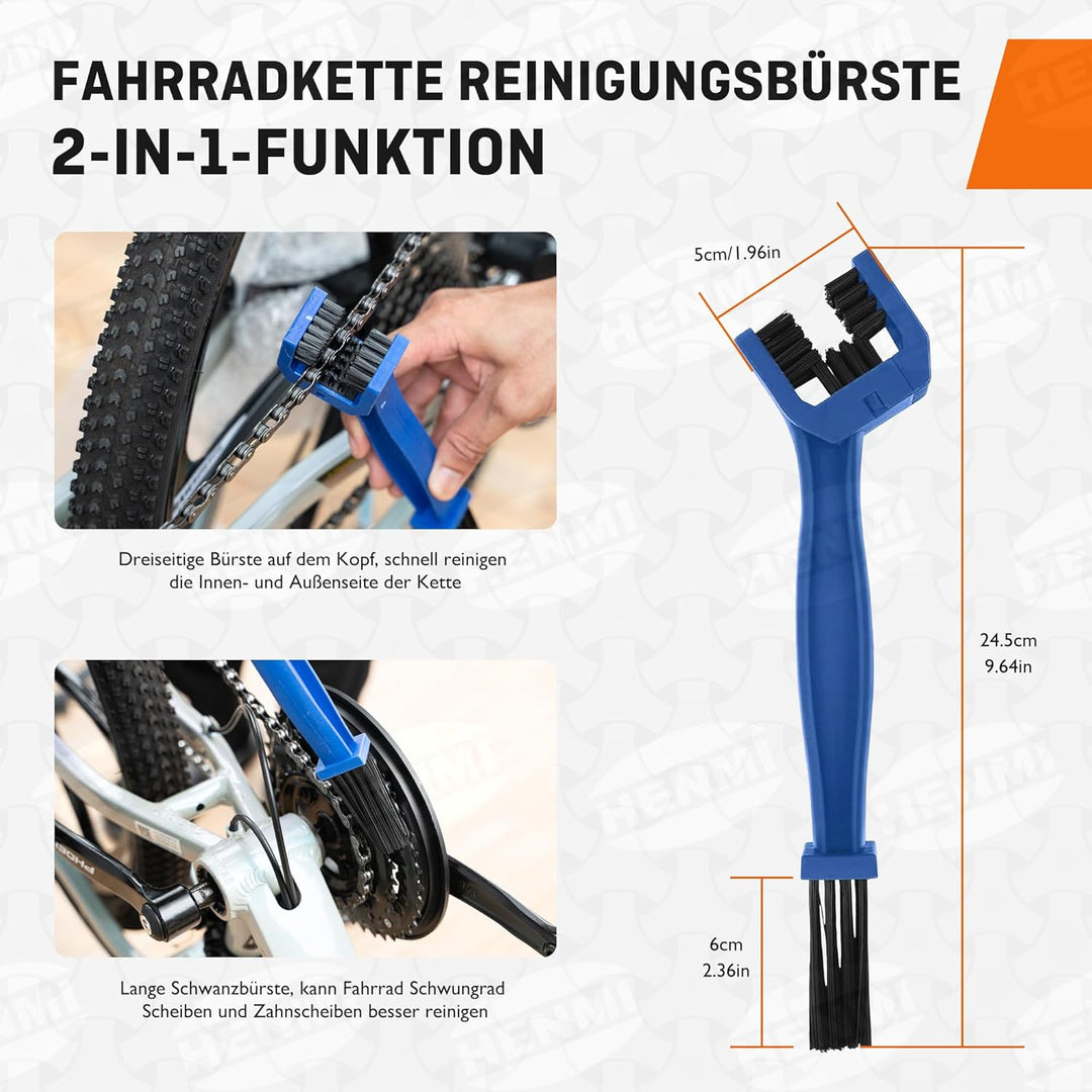 HENMI Kettennieter Fahrrad mit Fahrrad Reinigungsbürste, Kettenzange, Kettenschloss Zange und 5 Paar Fahrradketten Nieten Fahrradkette Reparatur Set für 6-12 Fach Fahrradkette