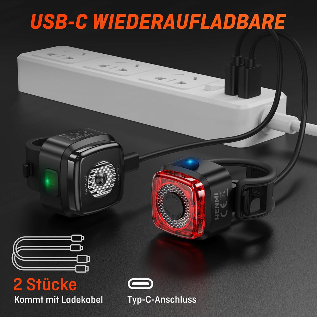 led fahrradbeleuchtung set usb HENMI Fahrrad Lichter Led Set,Stvzo Zugelassen Fahrradlicht Vorne und