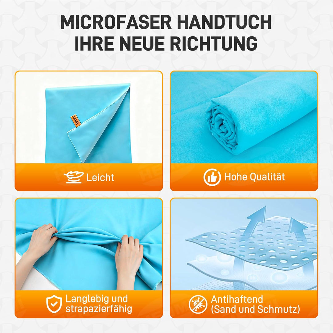 HENMI Mikrofaser Handtuch weich und tragbar, Ideal für Sauna Reisen. Hautfreundlich, hochsaugfähig, schnelltrocknend. Geeignet als Sporthandtuch Strandtuch Saunahandtuch Badetuch
