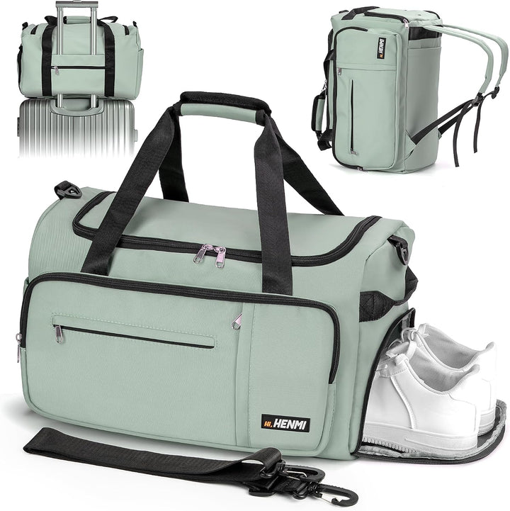 HENMI 43L Sporttasche & Reisetasche für Herren und Damen Groß gymbag mit Schuhfach & Nassfach, Faltbare Gym Tasche für Sport und Travel.Sport Tasche, Fitness Rucksack Trainingstasche