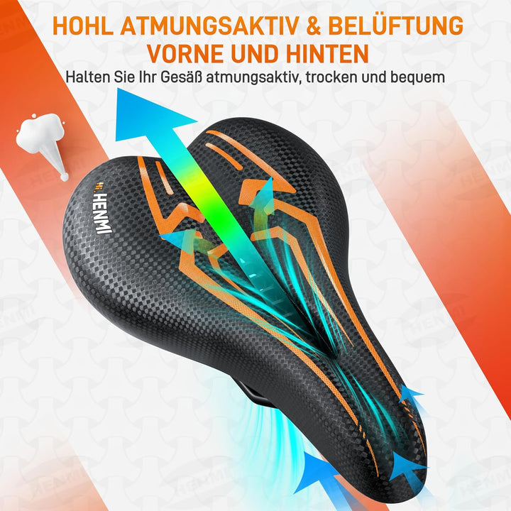 HENMI Fahrradsattel Herren Damen Weicher, Komfortabel Atmungsaktiv Stoßdämpfend Ergonomisch Fahrrad Sattel für Mountainbike MTB Trekking E-Bike Rennrad Fahrradsitz