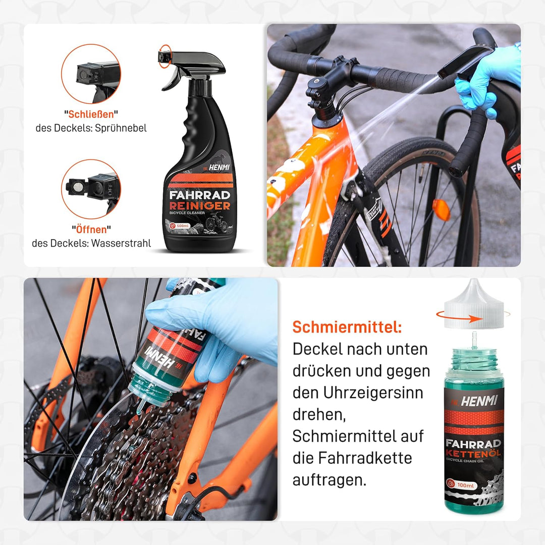 mountainbike kettenpflege HENMI Fahrrad Reinigungsset, 7 in 1 Kettenreiniger Fahrradkette Set mi