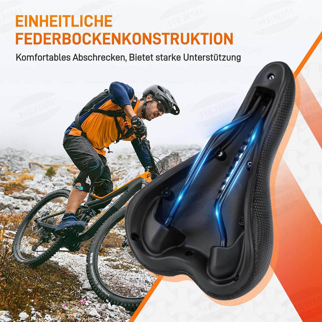 HENMI Fahrradsattel Herren Damen Weicher, Komfortabel Atmungsaktiv Stoßdämpfend Ergonomisch Fahrrad Sattel für Mountainbike MTB Trekking E-Bike Rennrad Fahrradsitz