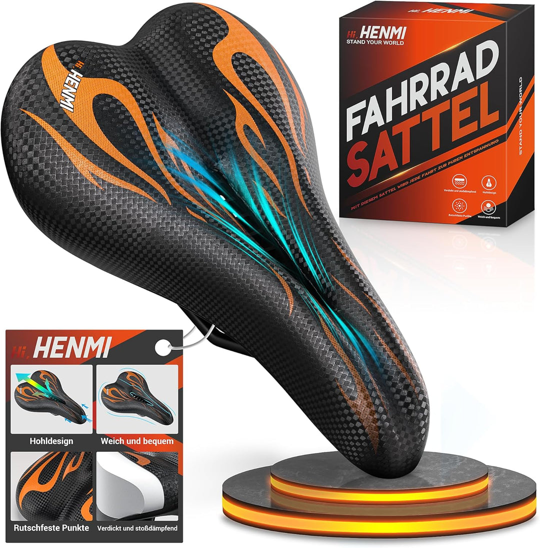 HENMI Fahrradsattel Herren Damen Weicher, Komfortabel Atmungsaktiv Stoßdämpfend Ergonomisch Fahrrad Sattel für Mountainbike MTB Trekking E-Bike Rennrad Fahrradsitz