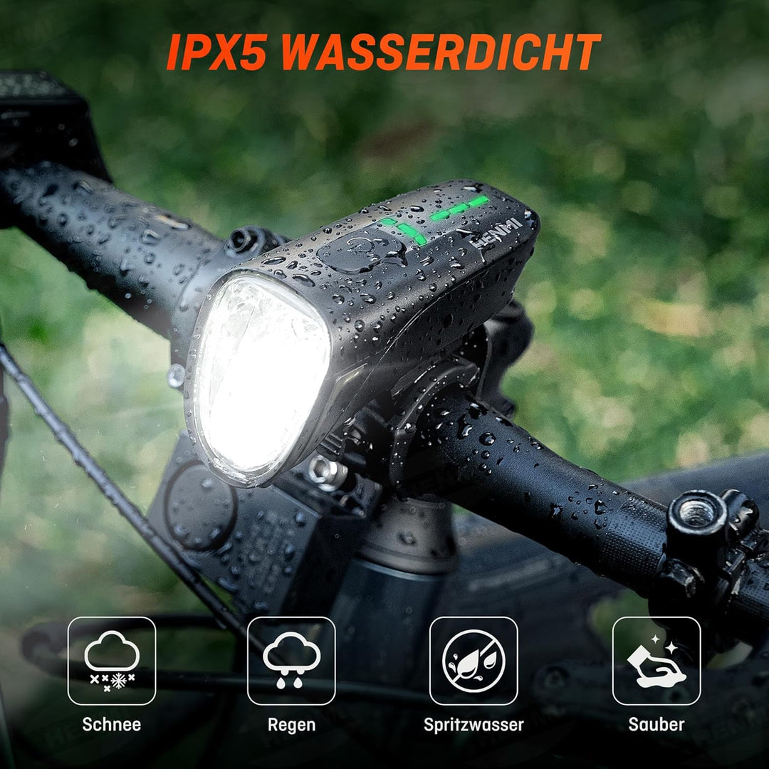 HENMI Fahrradlicht Vorne Upgrade-mit Speicherfunktion , StVZO Zugelassen Auto Fahrradlampe Vorne,USB Aufladbar Fahrrad licht Fahrradbeleuchtung 100 Lux mit 4 Beleuchtungsmodi,IPX5 Wasserdicht