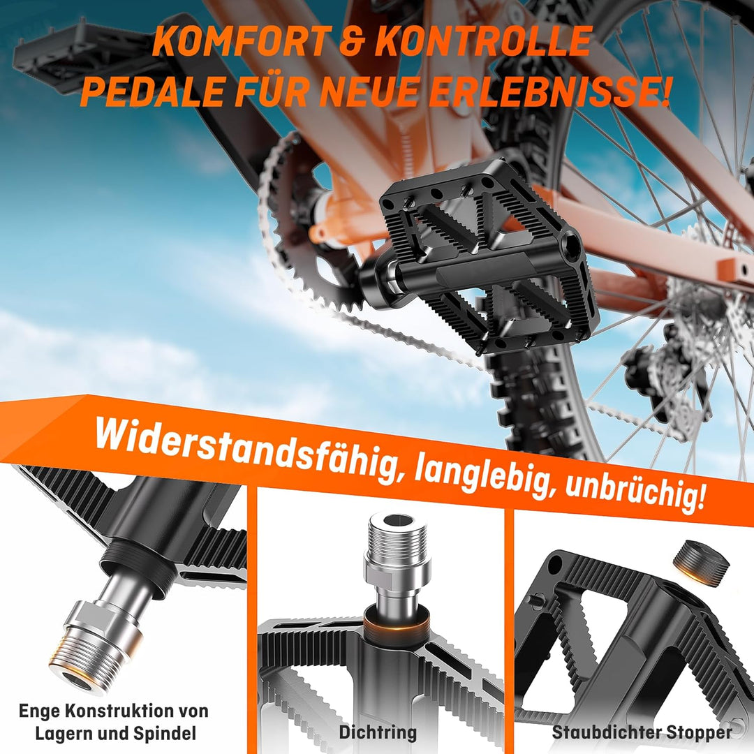 HENMI Pedale Fahrrad MTB, 9/16 Zoll Fahrradpedale rutschfest, Aluminium Flatpedale mit Abgedichtete Pedale Set für Mountainbike, E-Bike & Stadtrad