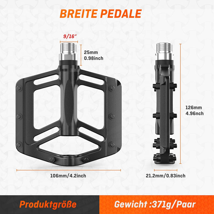 HENMI Fahrradpedale 9/16 Zoll Aluminium MTB Pedale mit Abgedichtete Lager Fahrrad Pedalen rutschfest Breites Plattformpedal für EBike, MTB, Rennrad, Trekking Pedale Universal